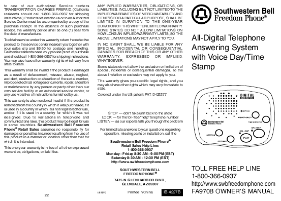 southwest bell freedom phone manual