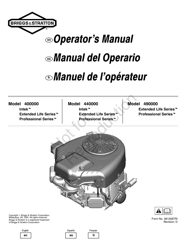 Briggs Engine 31c707 Manual