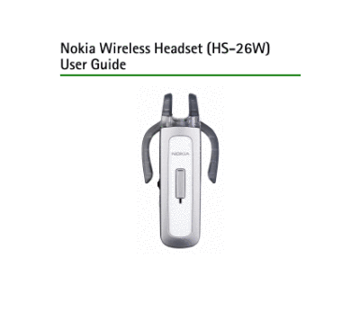 Wireless Headsets on Nokia Wireless Headset  Hs 26w  User Guide   Manualsonline Com