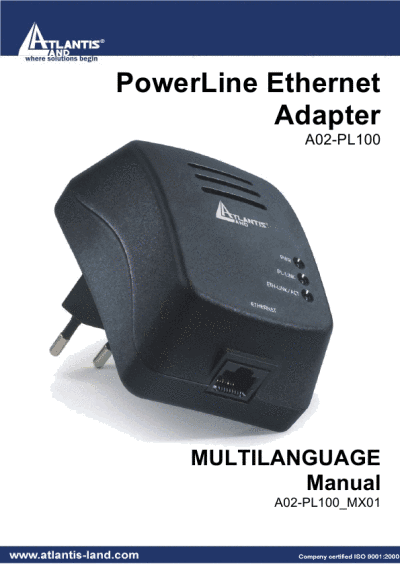 Atlantis Land PowerLine Ethernet Adapter Manual A02-PL100