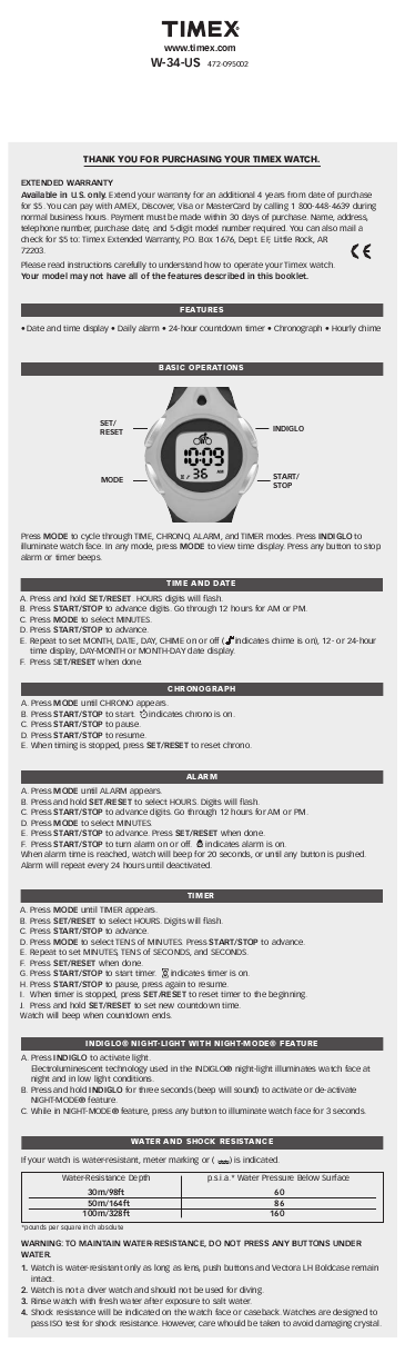 timex watch instruction manual