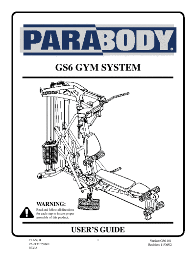 multi gym exercise chart. ParaBody GS6 Multi Gym User