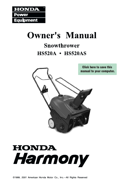 Honda harmony snow thrower hs520a #7