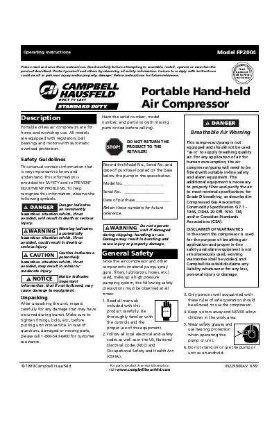 campbell-hausfeld compressor manual