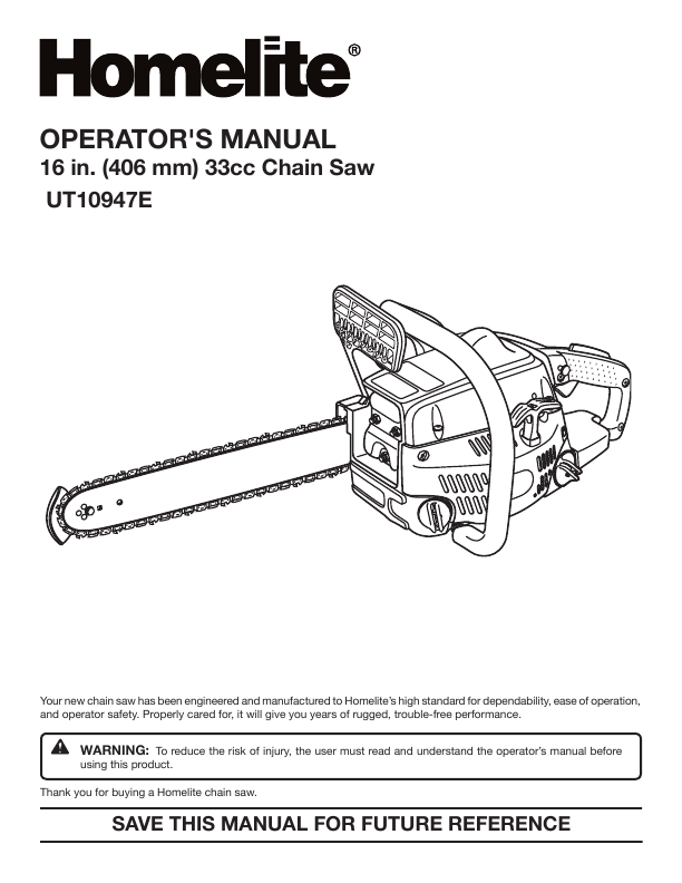 Homelite chainsaw owners manual