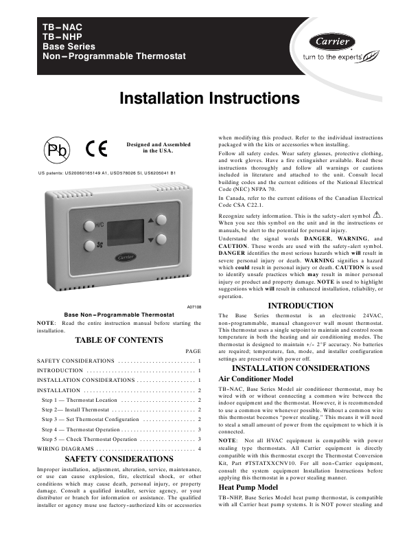Carrier Manuals Thermostat