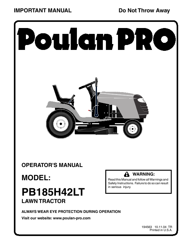Poulan Riding Mower Manual