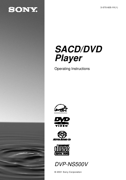 Sony Sacd/dvd Player Operating Instructions Dvp-ns500v Sony