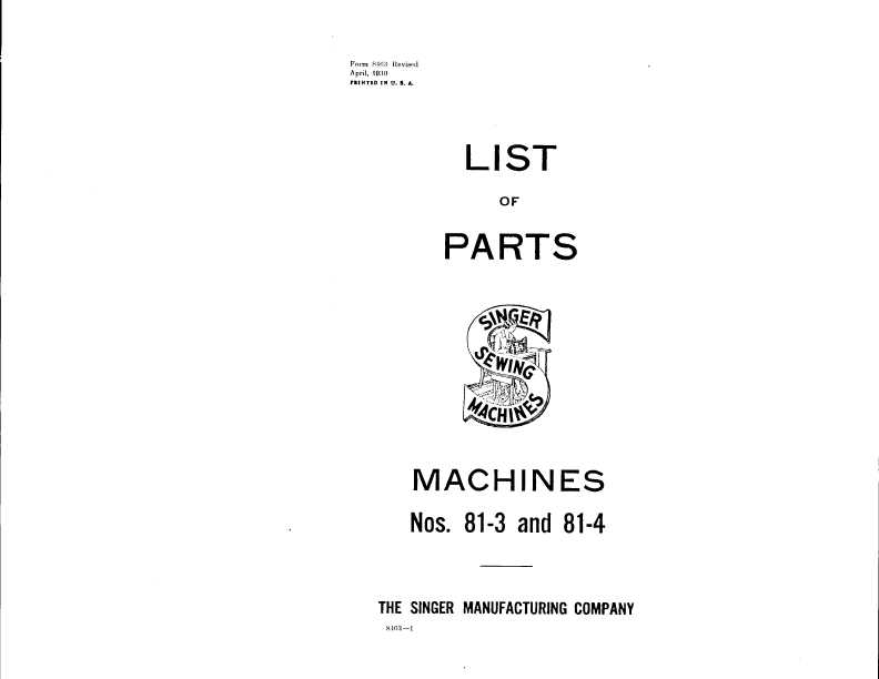 Singer 6212c parts manual