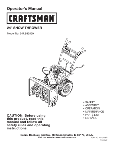 craftsman snowblower manuals