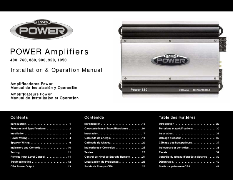 Jensen Car Amplifiers Installation Operation Manual