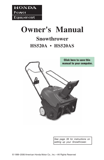 Honda snowthrower hs521 shop manual #5