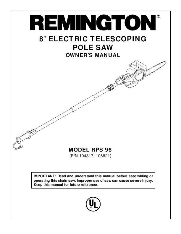 Remington Pole Saw Owners Manual
