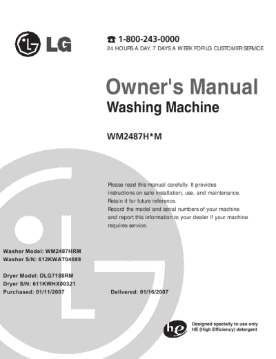 lg washer wm2487h owners manual