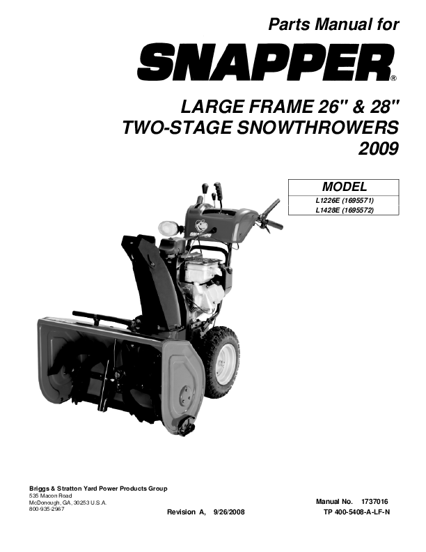 snapper manual snow blower