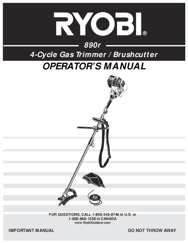 Ryobi 890R Brushcutter Manual