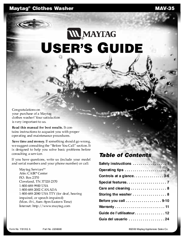 Maytag Washer A412 User Manual