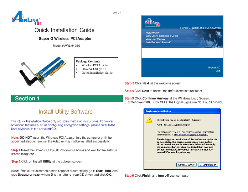 Airlink101 Network Card User Manual Type:MANUAL