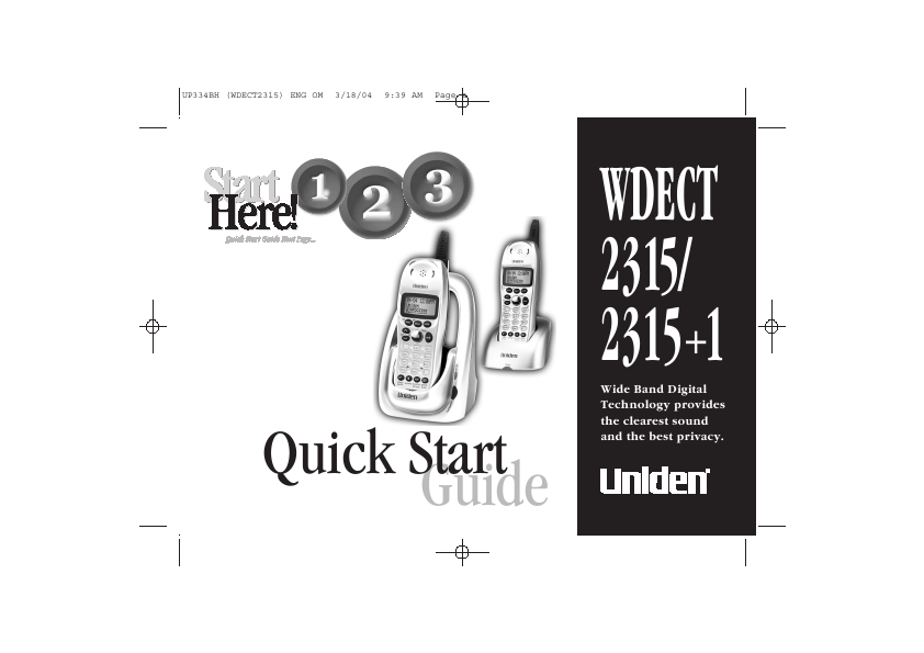  Uniden Quick Start Guide Cordless Telephone 2315, 2315+1