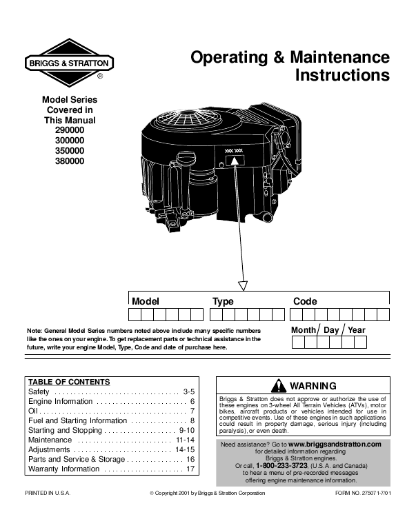 briggs and stratton sprint 375 engine manual