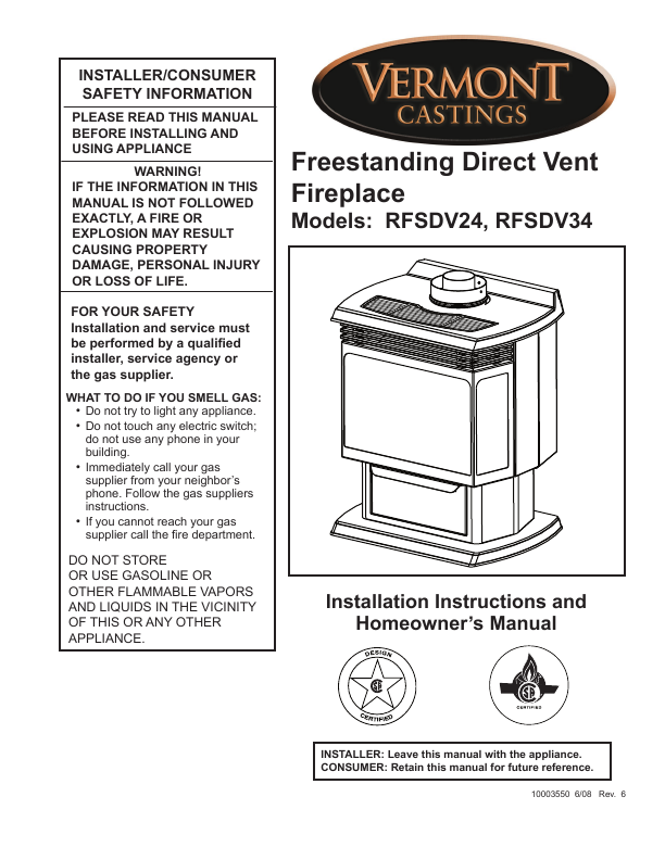 Vermont Casting Indoor Fireplace Rfsdv34 User's Guide 