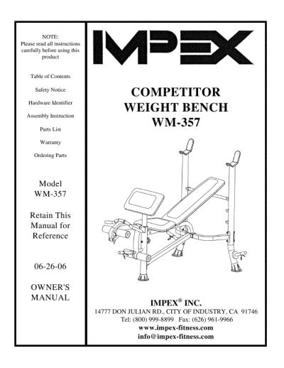 for Impex WM-357 Home Gym