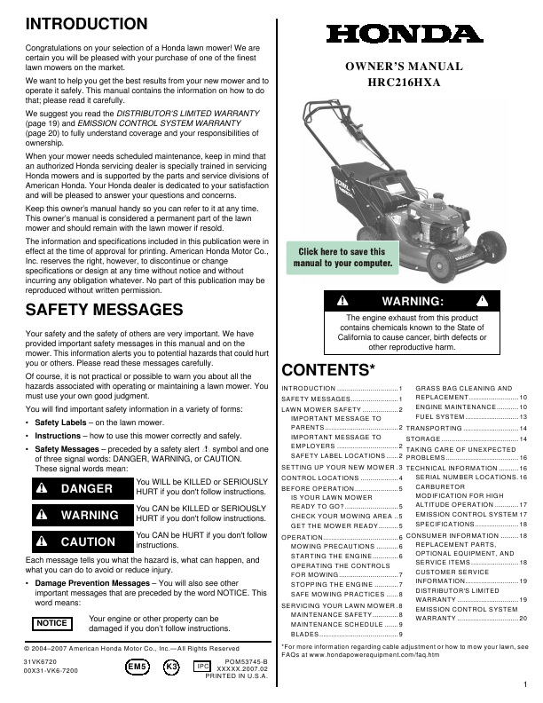 Honda lawn mower manuals online #7