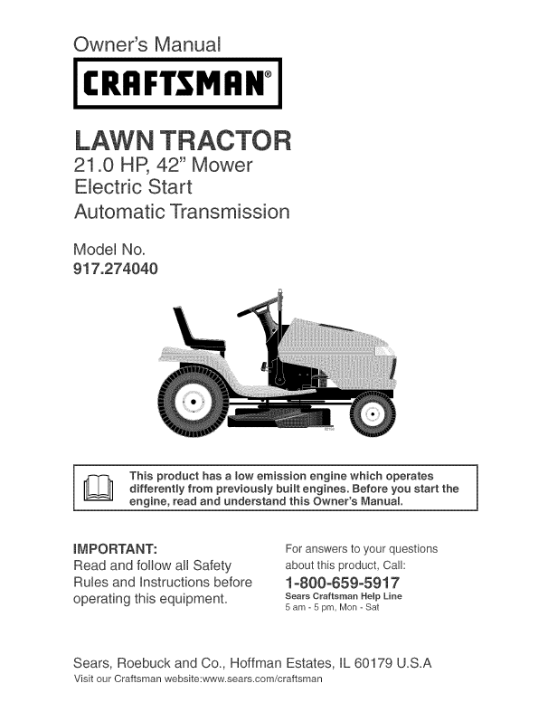 craftman lawn mower 6 hp manual