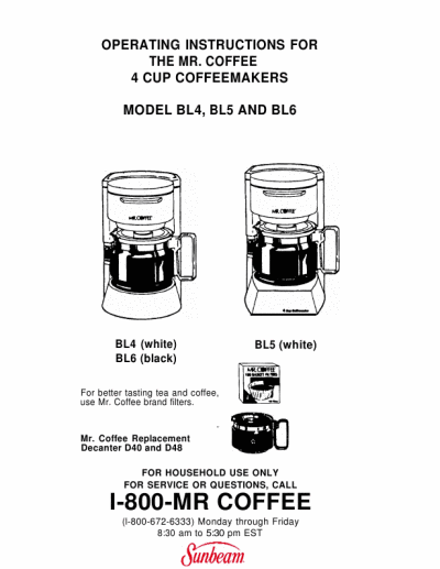 instruction manual for mr coffee coffeemaker