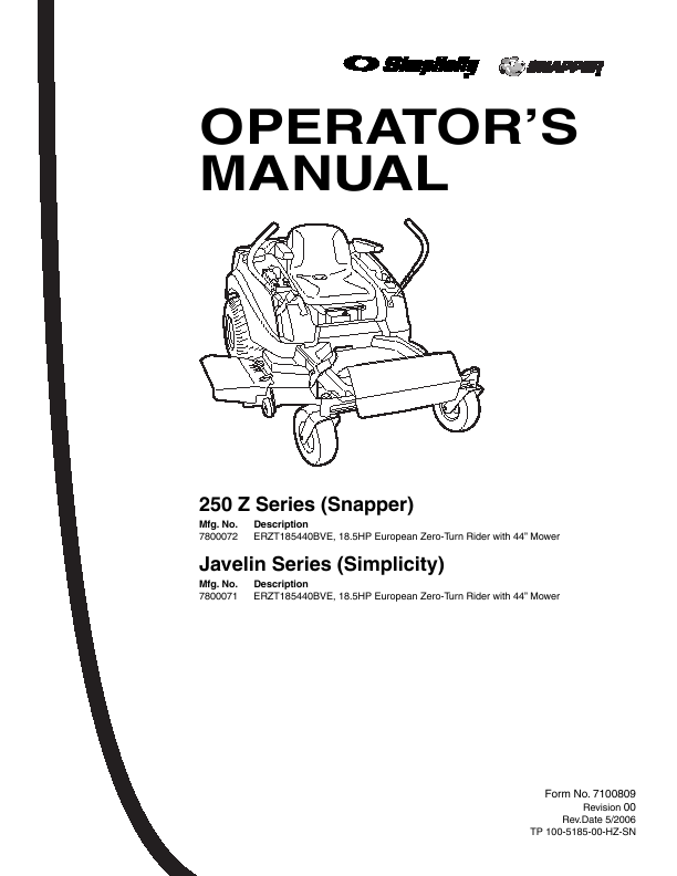 snapper pro owners manual