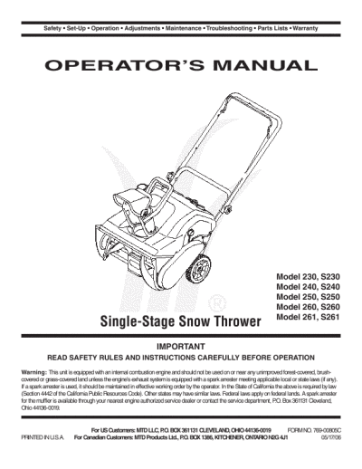 mtd snowblower operators manual