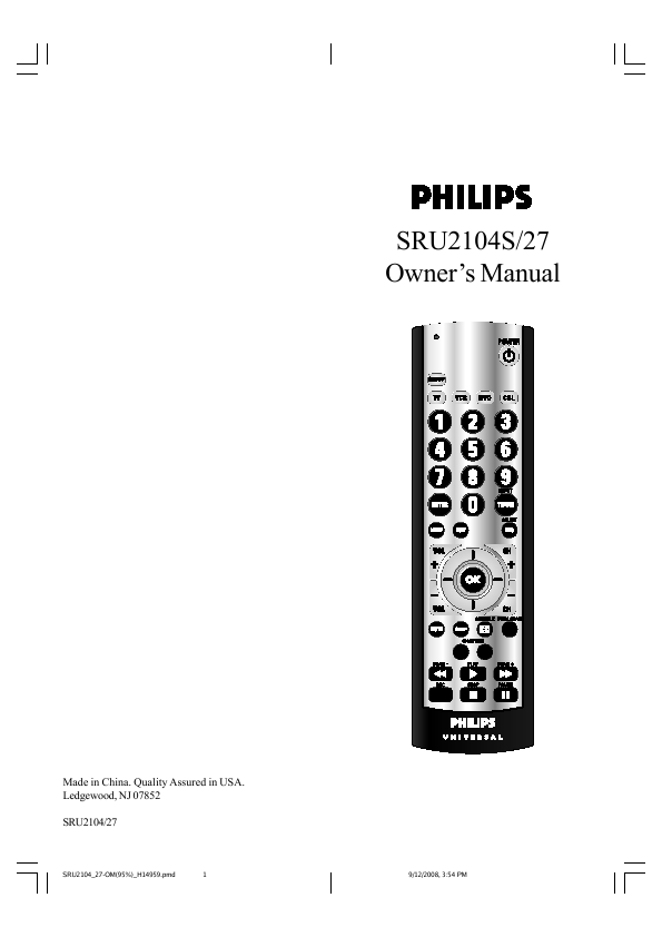 Philips Universal Remote SRU2104S User's Guide