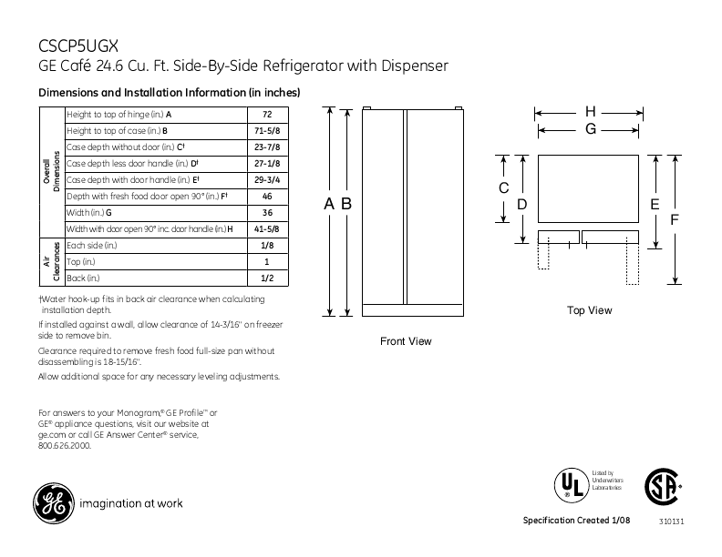 General Electric CSCP5UGXSS Freezer Refrigerator User Manual