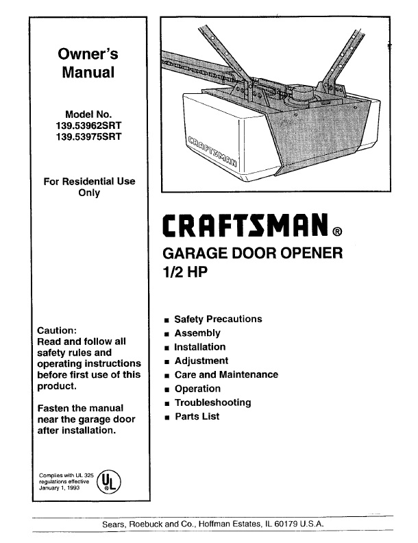 Download Manual For Craftsman Garage Door Opener