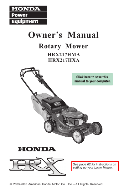 Honda lawn mower shop manual download