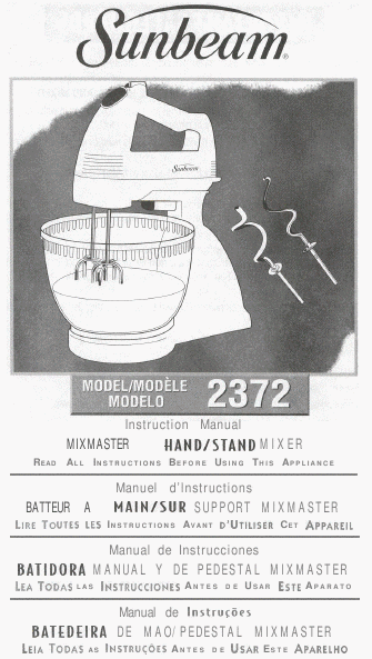 Additional Sunbeam 2372 Mixer