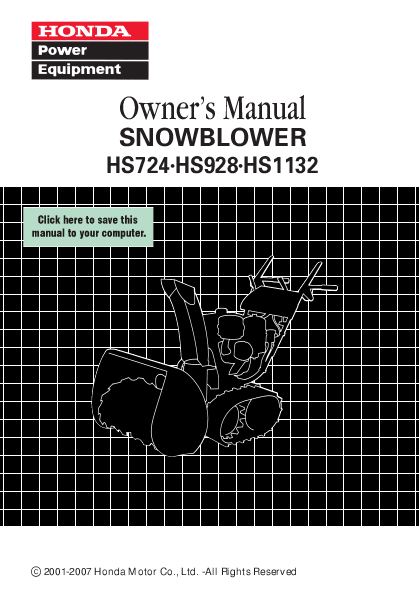 Honda snowblower hs928 owners manual