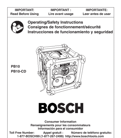 Cooking Appliances on Safety Instructions For Bosch Appliances Pb10 Cd Portable Radio