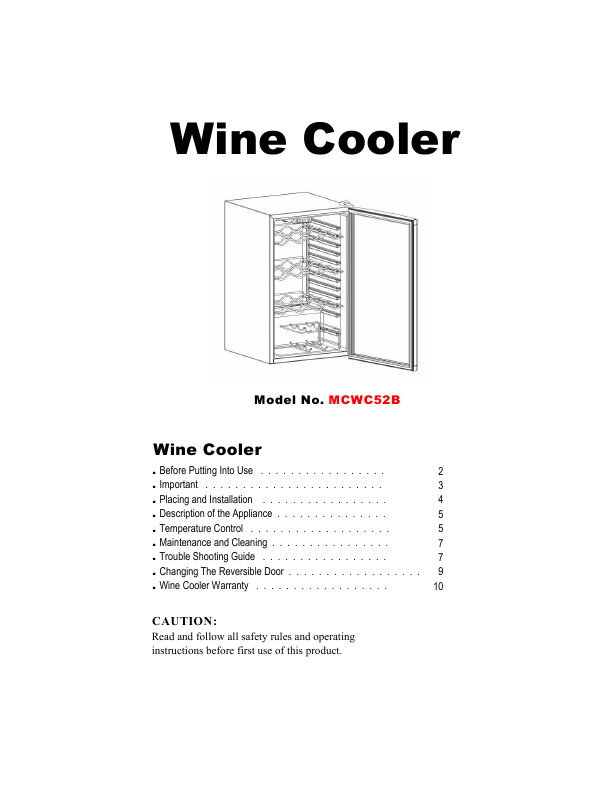 Vissani Wine Cooler Manual L0911228