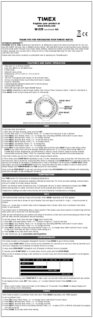 timex watch instruction manuals