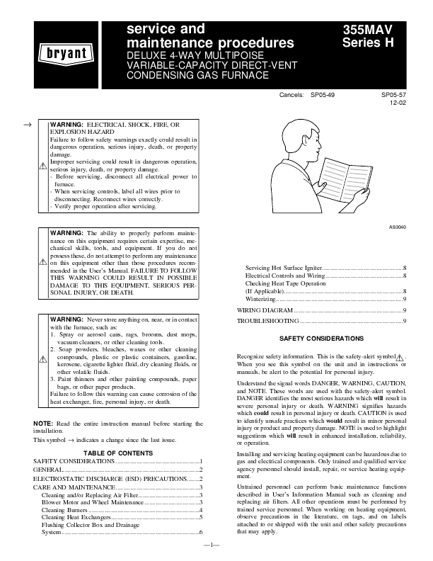 Bryant Furnace 350Mav Manual