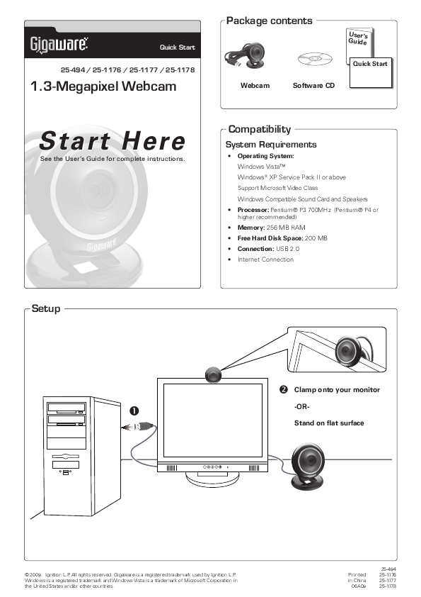 Additional Radio Shack Gigaware 25-1176 Digital Camera Literature