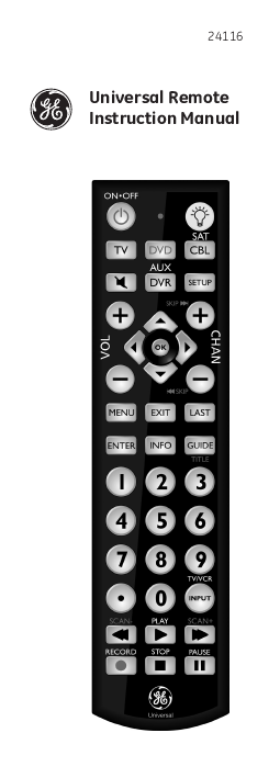 General Electric Universal Remote Program Instructions