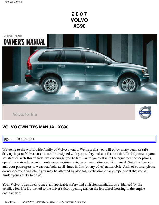 Volvo Automobile XC90 User's Guide