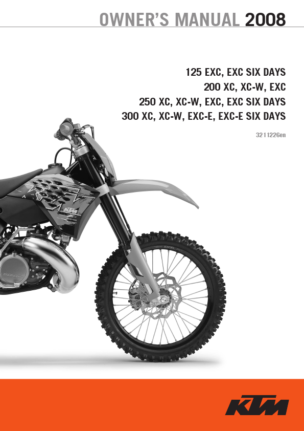 KTM Owner's Manual Motorcycle 125 EXC, EXC SIX DAYS 200 XC, XC-W, EXC 250 XC 