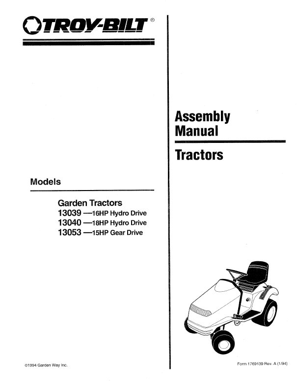 manuals for troy lawn tractors