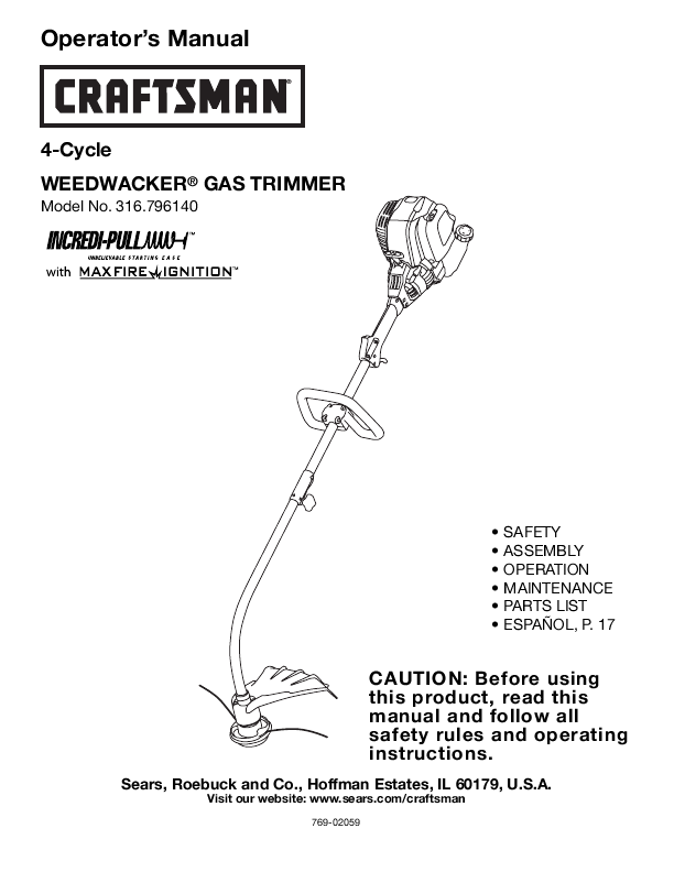 Craftsman 32Cc Weed Trimmer Manual