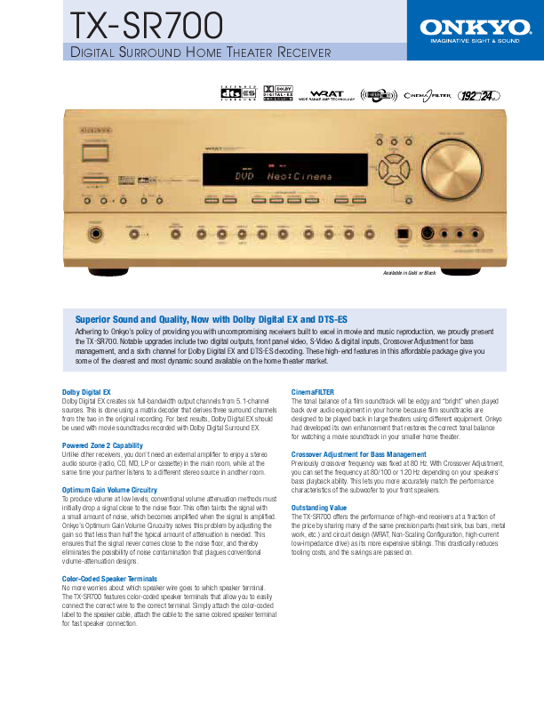 Onkyo Stereo System TX-SR700 User's Guide | ManualsOnline.com