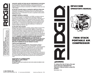  Compressor Home Owner Inexpensive on Ridgid Portable Air Compressor Operator S Manual Of45150b