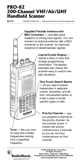 RadioShack Scanner User Manual Type:MANUAL